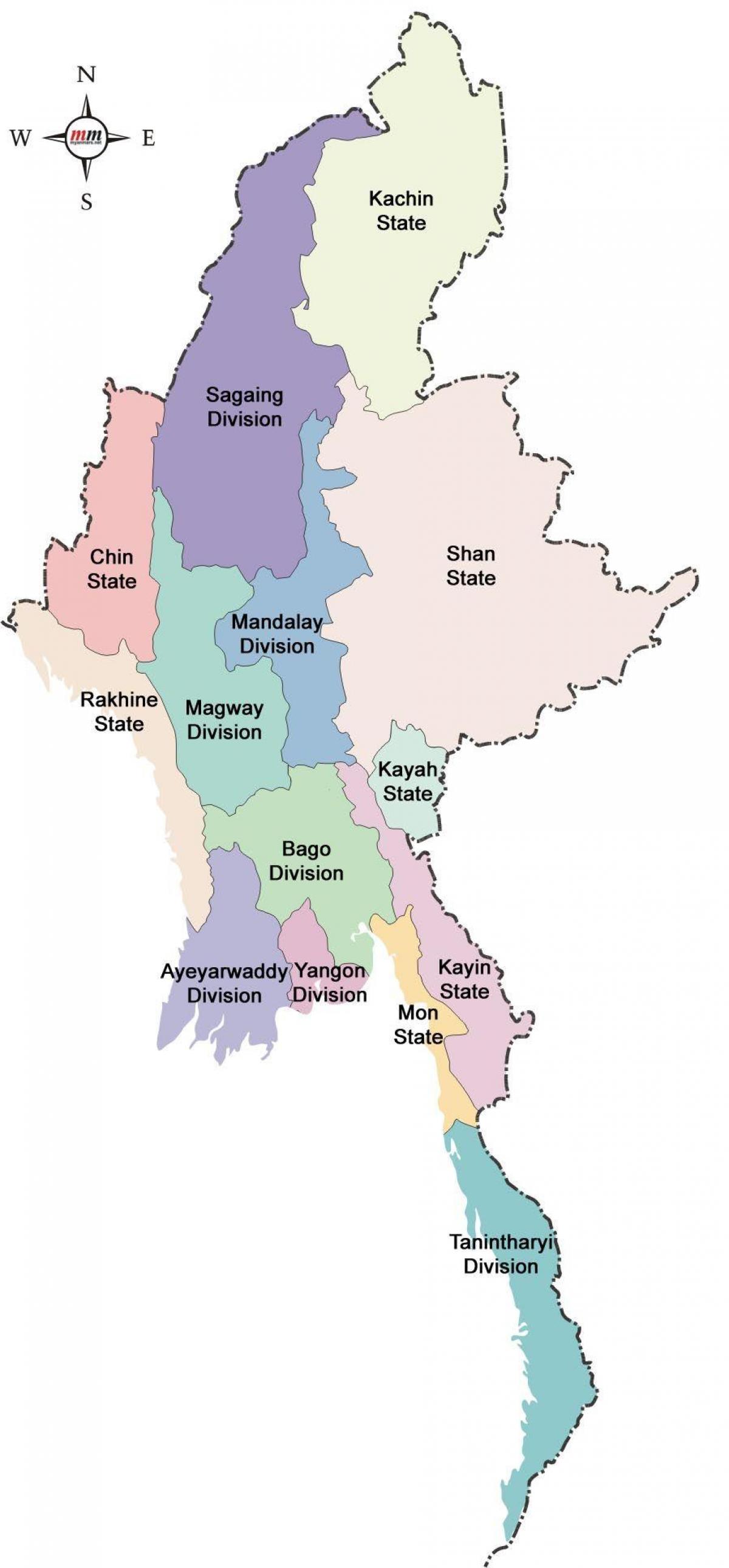 Бирма государств карте