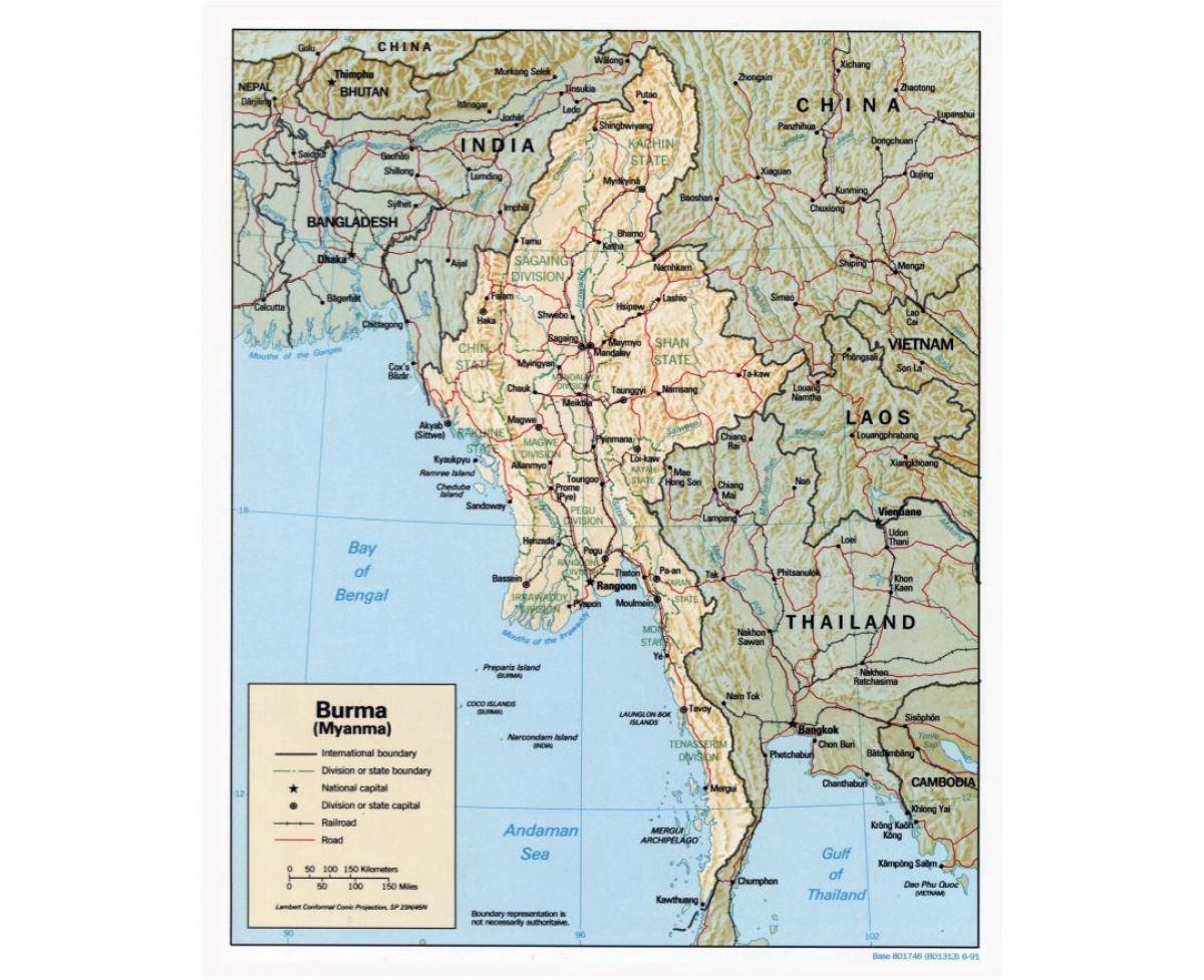 карта Мьянмы с городами
