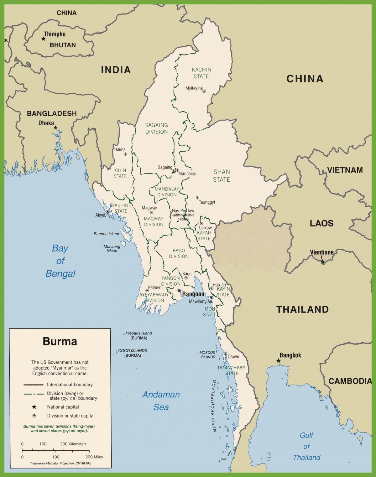 Политические Бирме карте