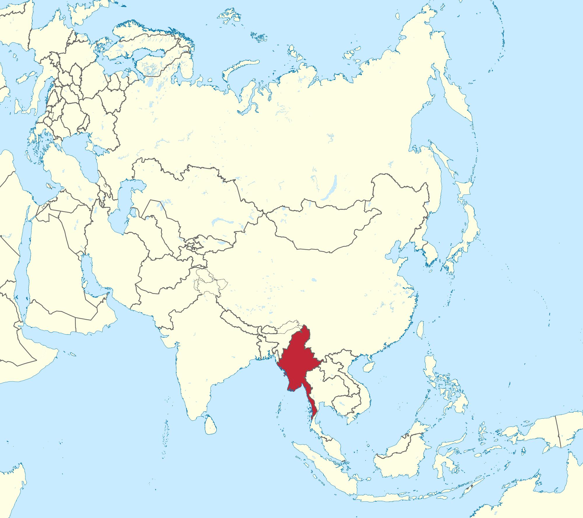 Бирма на карте мира - карта мира Бирма Мьянма (Юго-Восточная Азия - Азия)