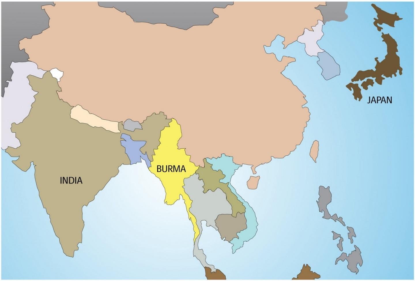 Карта Бирмы - Мьянма на карте мира (Юго-Восточной Азии - Азия)