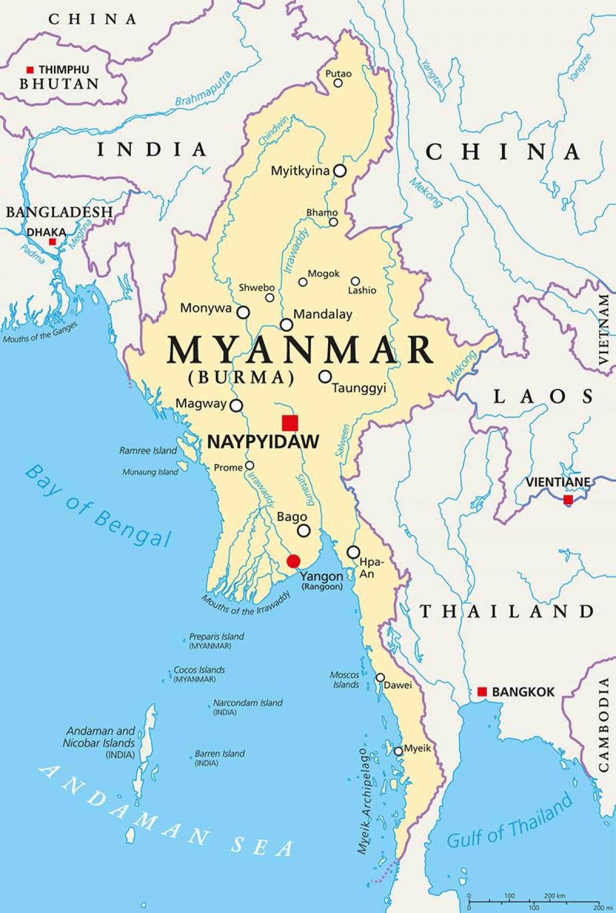 Страна Мьянма карте